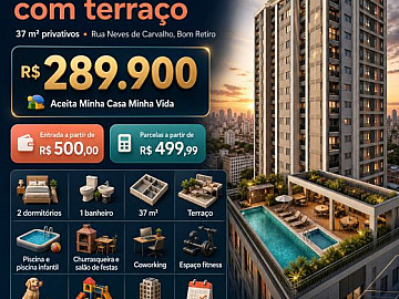 AP 37m� com 2 dorms e terra�o no Bom Retiro!! Aceita MCMV