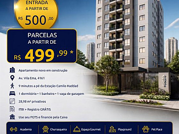 Apartamento 1 dormit�rio R$ 500 entrada
