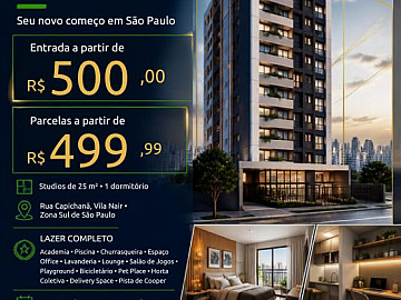 Studio no Ipiranga com parcelas a partir de R$500,00