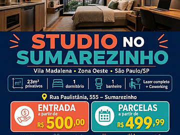 Studio 23m� com lazer completo e coworking na Vila Madalena