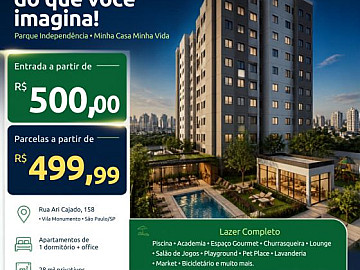 1 Dorm. + Office com entrada a partir de R$500,00